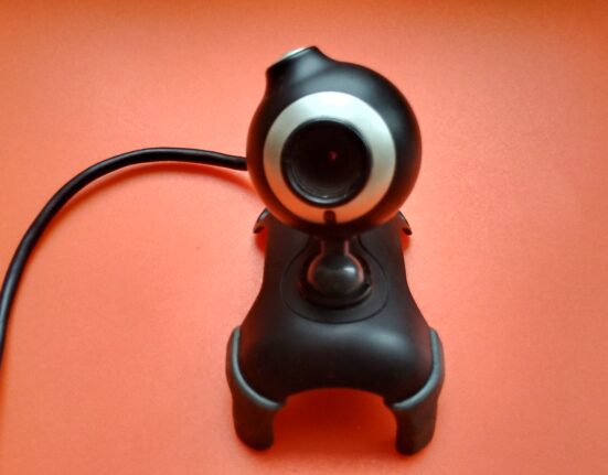 Wide-angle view of a USB webcam used for video calls