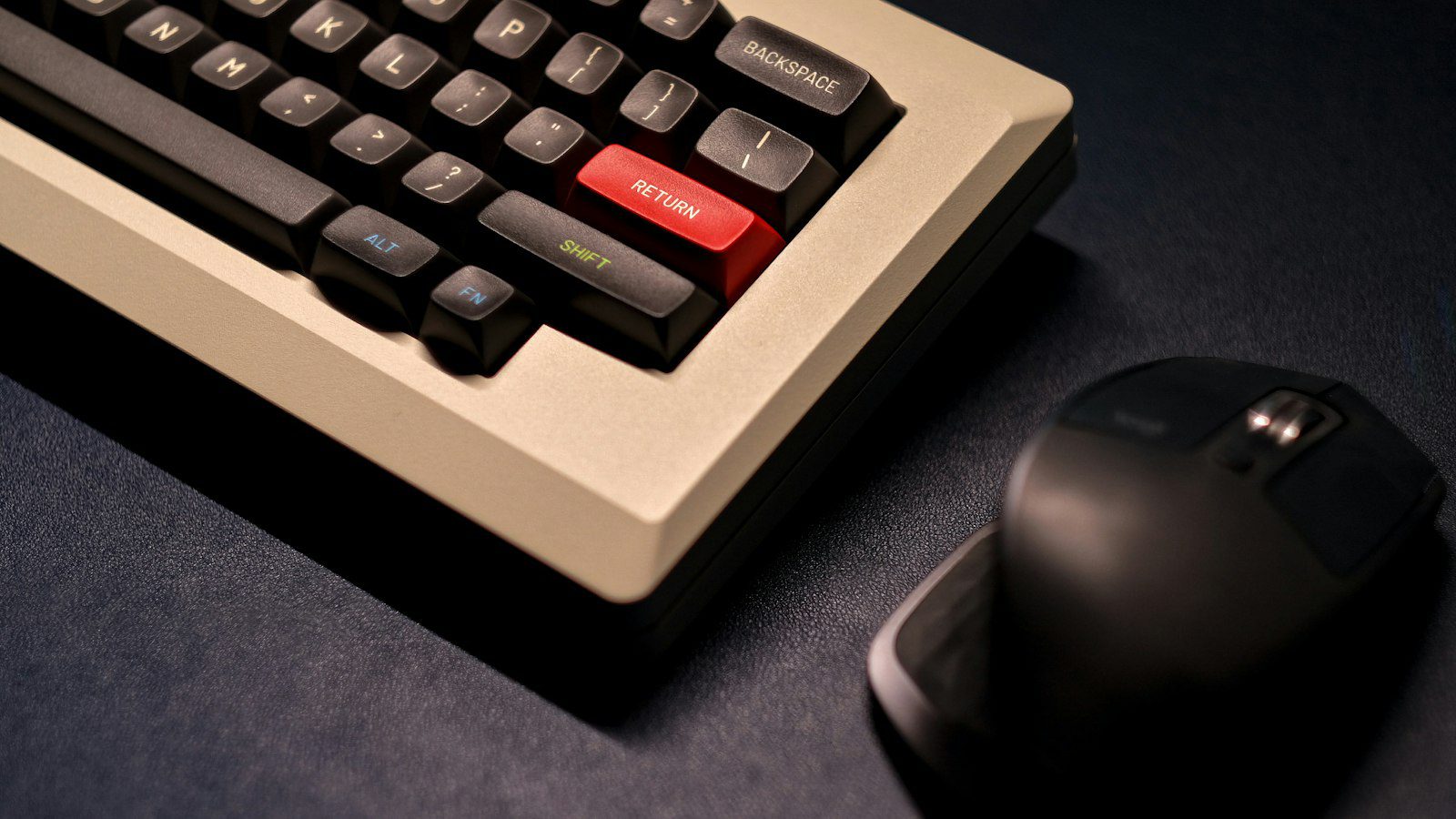 Office keyboard mouse set arranged on a clean work desk