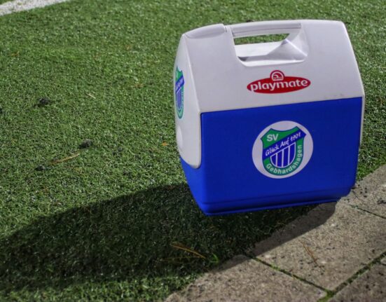 Portable cooler on grass for a day trip