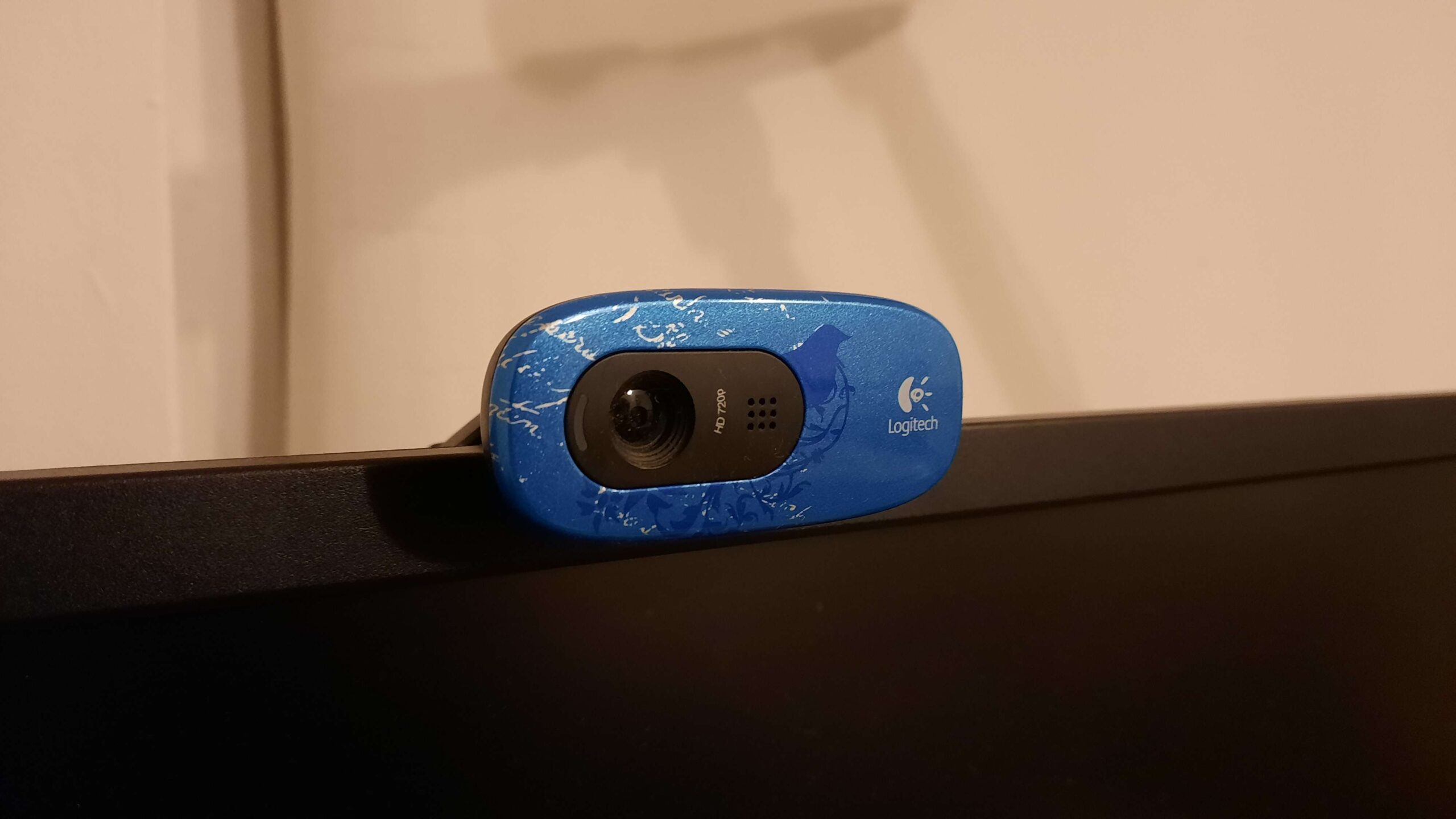 Webcam positioned above a monitor for a professional video call