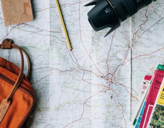 Notebook, camera and bag laid out for planning prompts for AI explainer videos