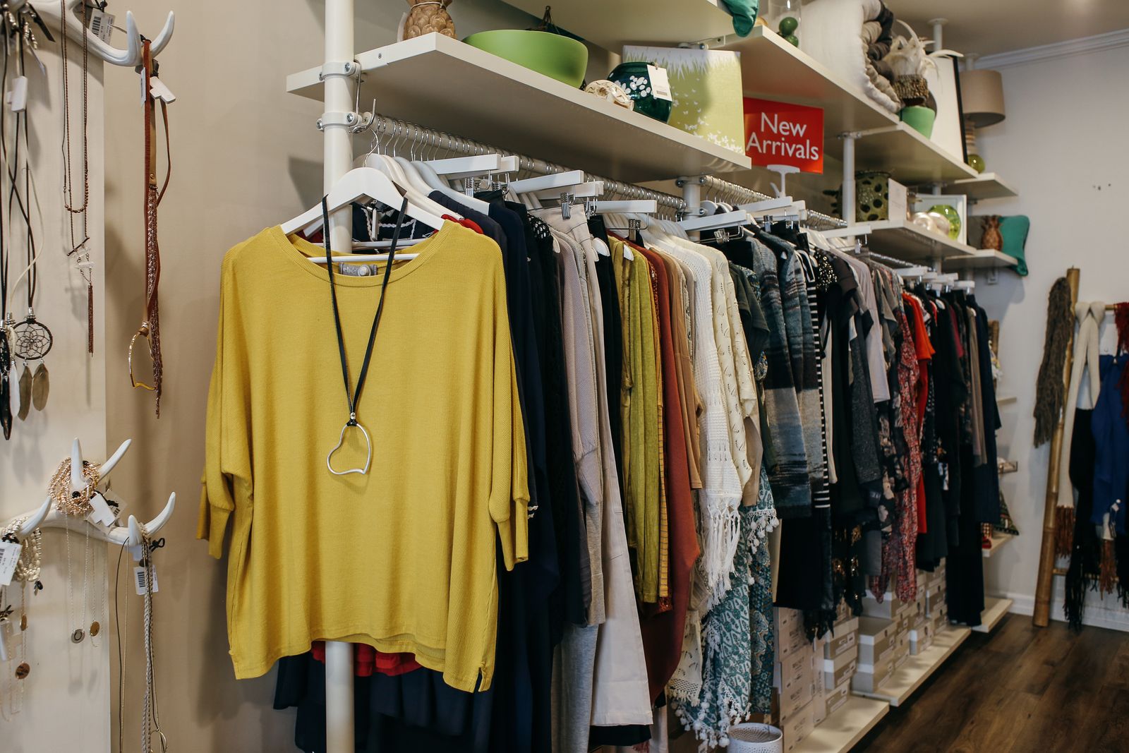 Apparel hanging on racks ready for inspection when shopping discount clothing